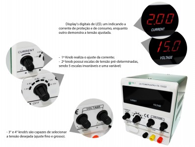 Fonte de Alimentação Digital Regulável 15V 2A Verde - PS1502DD 127V - Imagem 4