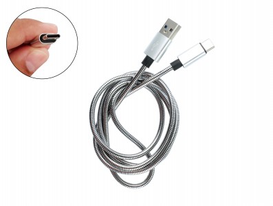 Cabo USB tipo C Inox 1m Turbo 4A Blindado para Raspberry Pi 4 e Celular - Prata - Imagem 1