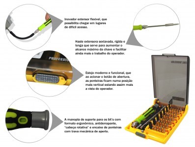 Kit de chaves com extensor flexível e 42 diferentes bit's - BT8913  - Imagem 4