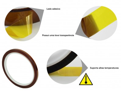 Fita kapton de poliamida resistente a altas temperaturas - 33m x 5mm - Imagem 2