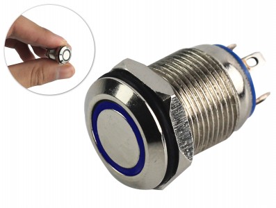 Pulsador Push Button NA 12mm em Aço Inox com LED Azul - Impermeável - Imagem 1