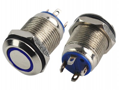 Pulsador Push Button NA 12mm em Aço Inox com LED Azul - Impermeável - Imagem 2