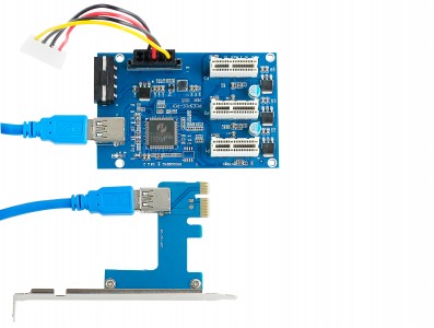 Expansor PCI Express x1 para 3x PCIE Riser com USB 3.0 em Rig Mineração - Imagem 2