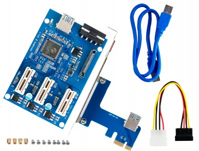 Expansor PCI Express x1 para 3x PCIE Riser com USB 3.0 em Rig Mineração - Imagem 1