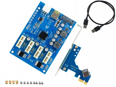 Expansor PCI Express x1 para 4x PCIE Riser com USB 3.0 em Rig Mineração - Imagem 1