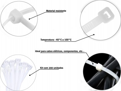 Abraçadeira de Nylon 2,5x100mm - Branca - Kit com 200 unidades - Imagem 3