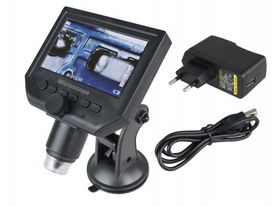 Microscópio Digital Portátil 600x HD com Tela LCD + Fonte Bivolt - G600 - Imagem 1