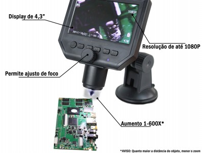 Microscópio Digital Portátil 600x HD com Tela LCD + Fonte Bivolt - G600 - Imagem 5