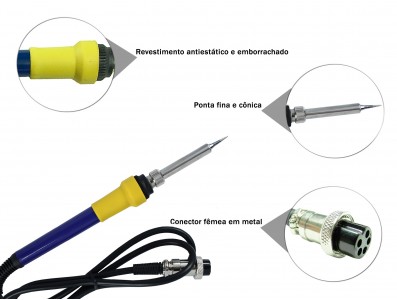 Ferro de solda para Estação de Solda - Conector fêmea 5 pinos - Azul e Amarelo - Imagem 4