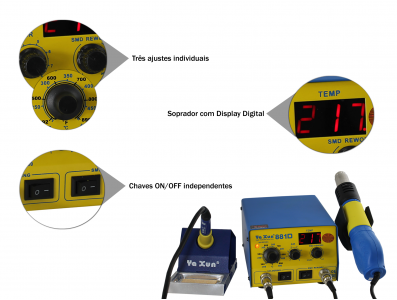 Estação de Solda com Estação de Retrabalho de ar quente - Yaxun 881D - Imagem 5