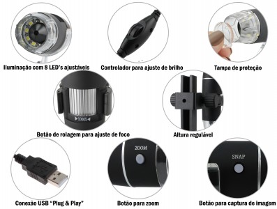 Microscópio Digital USB Zoom 1000X + Suporte com Ajuste de Altura - US1000 - Imagem 5