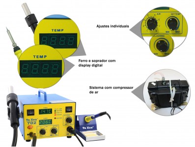 Estação de Solda com Estação de Retrabalho de ar quente 2 em 1 Yaxun 702  - Imagem 12