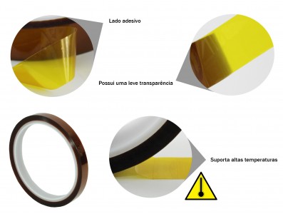 Fita kapton de poliamida resistente a altas temperaturas - 33m x 10mm - Imagem 2