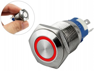 Pulsador Push Button em Aço Inox com Iluminação em LED Vermelho - Impermeável - Imagem 1