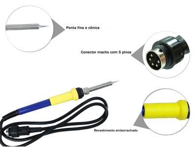 Ferro de solda para Estação de Solda - Conector macho 5 pinos - Azul e Amarelo - Imagem 5