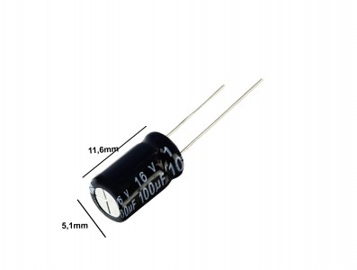 Capacitor Eletrolítico 100uF 16V para Projetos - Kit com 10 unidades  - Imagem 2