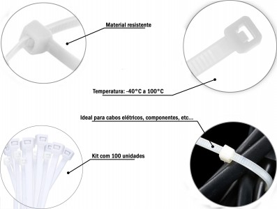 Abraçadeira de Nylon 2,5x100mm - Branca - Kit com 100 unidades - Imagem 3