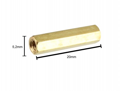 Espaçador Metálico Sextavado de Bronze M3 x 20mm PCB - Fêmea x Fêmea - Kit com 10 unidades - Imagem 2