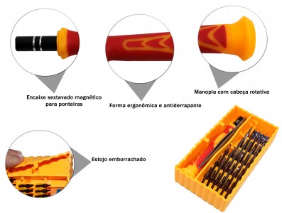 Jogo de Chaves 30 peças - Torx / Allen / Fenda / Phillips / Pentalobe - Para smartphones e notebooks - YX8017A - Imagem 4