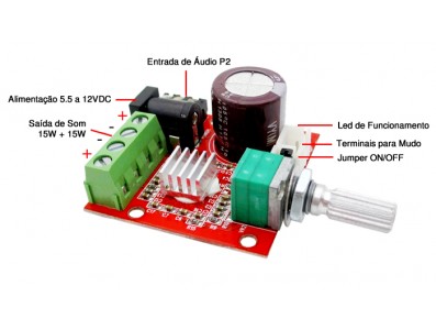 Mini Amplificador de Som PAM8610 Estéreo 2 Canais 15W + 15W - Imagem 5