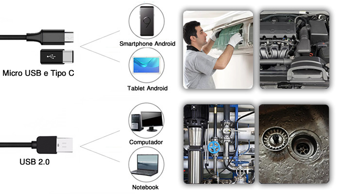 Câmera Endoscópica 7mm USB, Micro USB e Tipo C 3 em 1 com 6 Leds a Prova D’Água - [1029421]