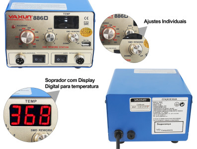 Estação de Solda e Retrabalho Yaxun 886D ESD Safe 2 em 1 de Uso Industrial - 127V - Imagem 5