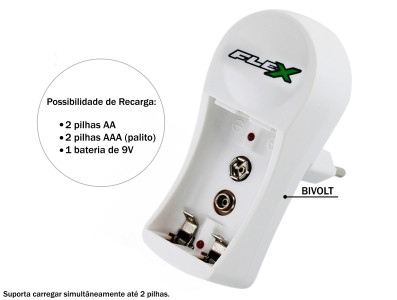 Carregador de Pilha AA / AAA e Bateria 9V Bivolt - FXC11 - Imagem 3