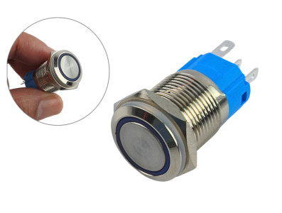 Pulsador Push Button 16mm em AlumÃ­nio com LED Azul -com trava - Imagem 1