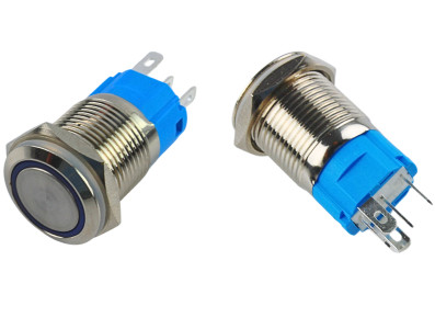 Pulsador Push Button 16mm em AlumÃ­nio com LED Azul -com trava - Imagem 3