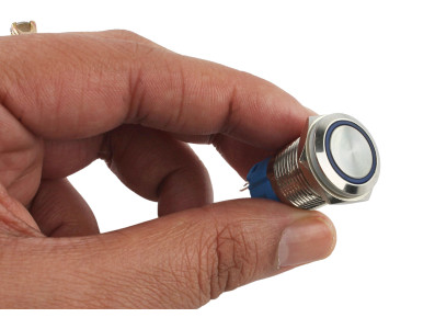 Pulsador Push Button 16mm em AlumÃ­nio com LED Azul -com trava - Imagem 4