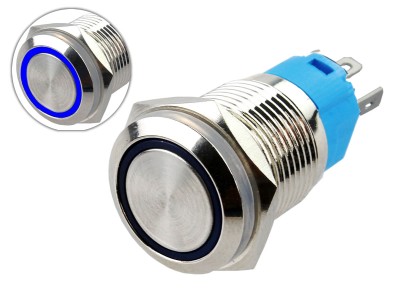 Pulsador Push Button em Alumínio com Iluminação em LED Azul - Impermeável  - Imagem 1