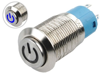 Interruptor Pulsador 12mm NA LED Azul 3-6VDC em Aço Inox Impermeável com Símbolo MC134 Sobreposto - Imagem 1