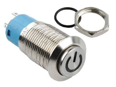 Interruptor Pulsador 12mm NA LED Azul 3-6VDC em Aço Inox Impermeável com Símbolo MC134 Sobreposto - Imagem 3