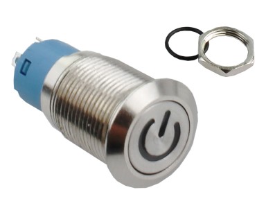 Interruptor Pulsador 12mm NA LED Azul 3-6VDC em Aço Inox Impermeável com Símbolo MC014 - Imagem 3