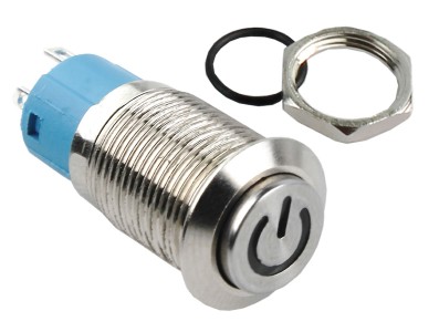 Interruptor Pulsador 12mm com Trava LED Azul 12-24VDC em Aço Inox Impermeável com Símbolo MC144 - Imagem 3