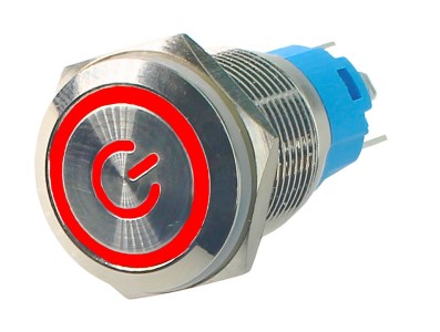 Interruptor Pulsador 16mm com Trava LED Vermelho 12-24VDC em Aço Inox Impermeável com Símbolo MC241 - Imagem 1