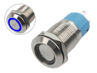 Interruptor Pulsador 12mm com Trava LED Azul 3-6VDC em Aço Inox Impermeável MC064 - Imagem 1