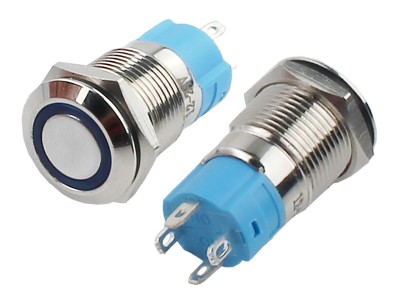 Interruptor Pulsador 12mm com Trava LED Azul 12-24VDC em Aço Inox Impermeável 3A214 - Imagem 2