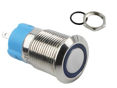 Interruptor Pulsador 12mm com Trava LED Azul 12-24VDC em Aço Inox Impermeável 3A214 - Imagem 3