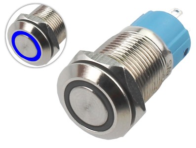 Interruptor Pulsador 12mm NA LED Azul 3-6VDC em Aço Inox Impermeável MC074 - Imagem 1