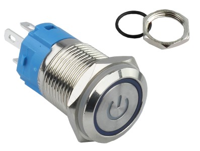 Interruptor Pulsador 16mm LED Azul 3-6VDC em Aço Inox Impermeável com Símbolo MC234 - Imagem 3