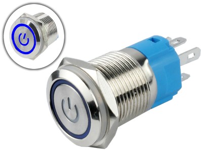 Interruptor Pulsador 16mm LED Azul 3-6VDC em Aço Inox Impermeável com Símbolo MC234 - Imagem 1