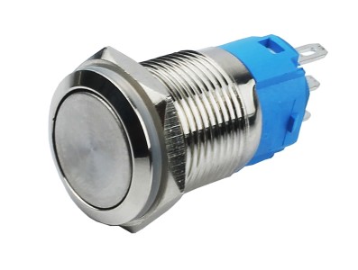 Pulsador Push Button NA Reto 16mm em Aço Inox com Pinos - Impermeável - Imagem 1