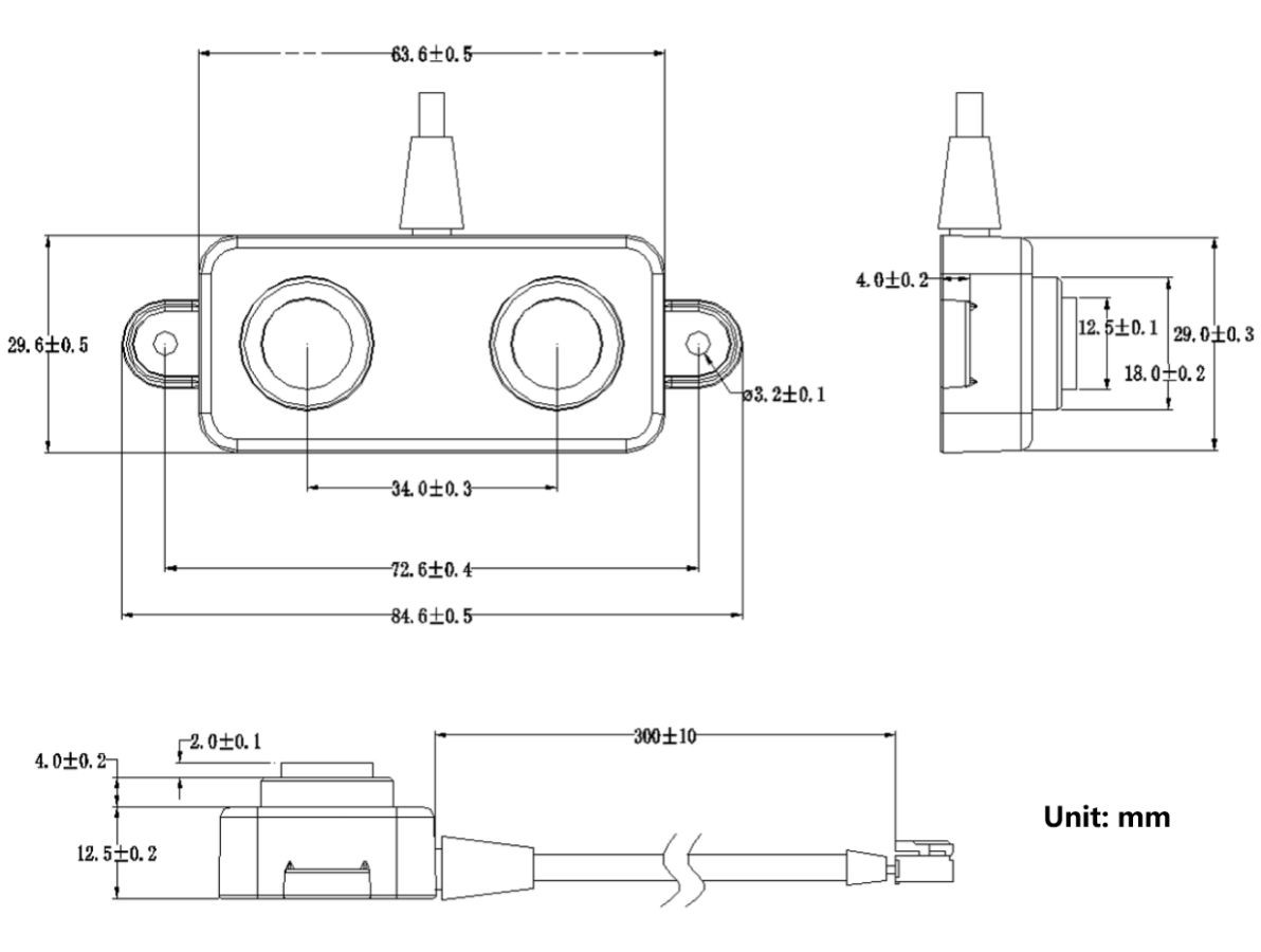 Dimensões do Sensor Ultrassônico de Distância a Prova D'água - [1034032]