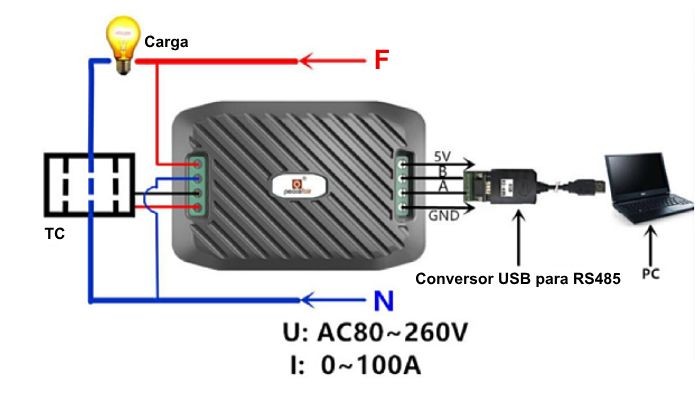 Diagrama de conexões multimedidor PZEM-016 - [1034115]