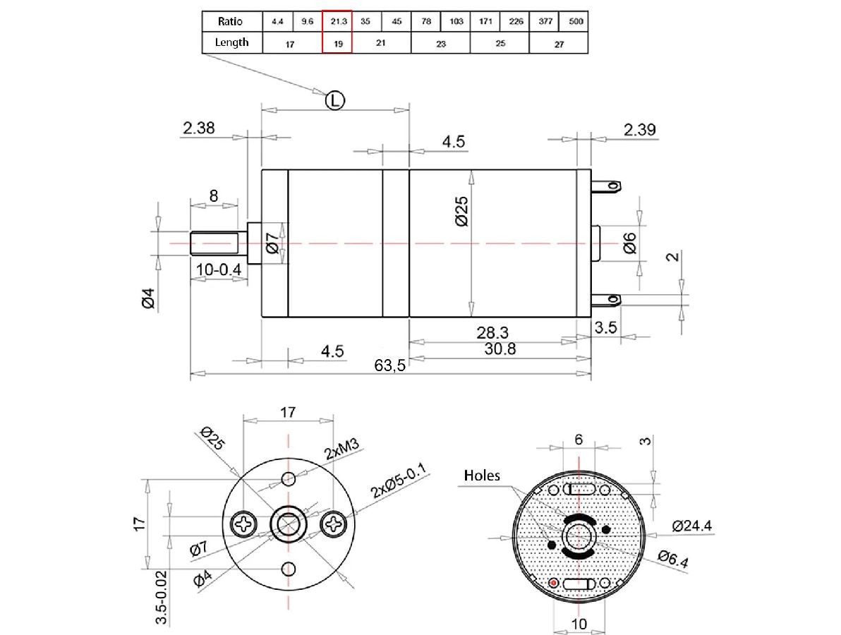 Dimensões Motor DC 6V JGA25-370 280RPM - [1034195]