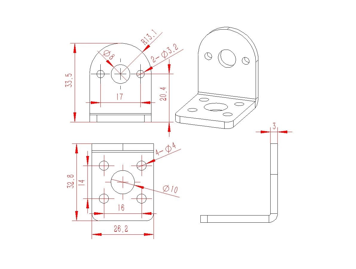 Dimensões em corte do Suporte de motor em forma de L 25mm - GA25 - [1034212]