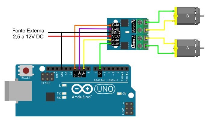 Exemplo de ligação do Driver Duplo Ponte H L9110s - [1034518]