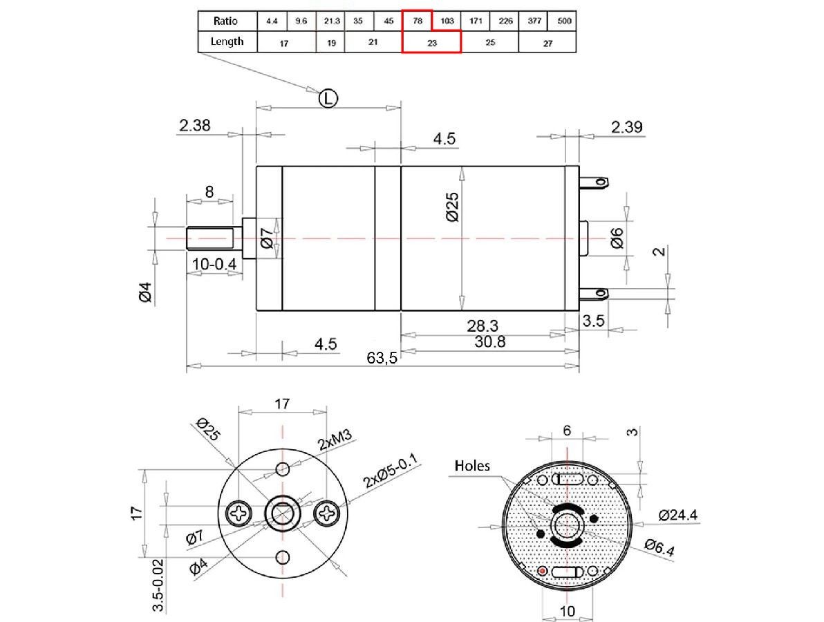 Dimensões Motor DC 6V JGA25-370 70RPM - [1034617]