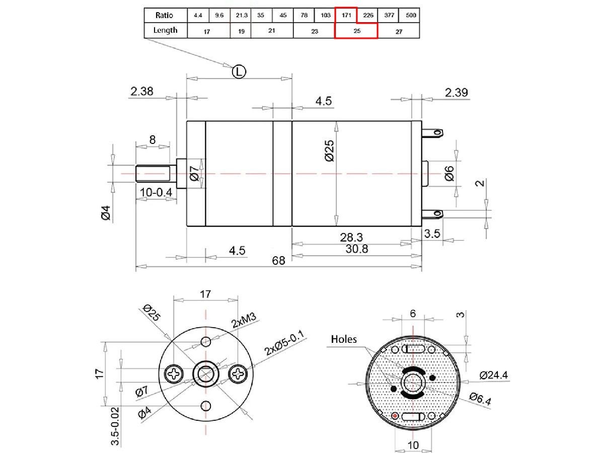 Dimensões Motor DC 12V 25GA-370 30RPM - [1034623]